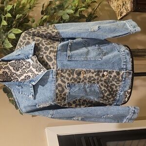 ZESICA (?) Womens L Denim w/Leopard Jacket - ReTRo ViBe - NWOT